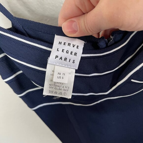 Herve Leger 90s Navy Blue Bandeau Top Stretch Bodycon Maxi Dress S - Picture 3 of 11